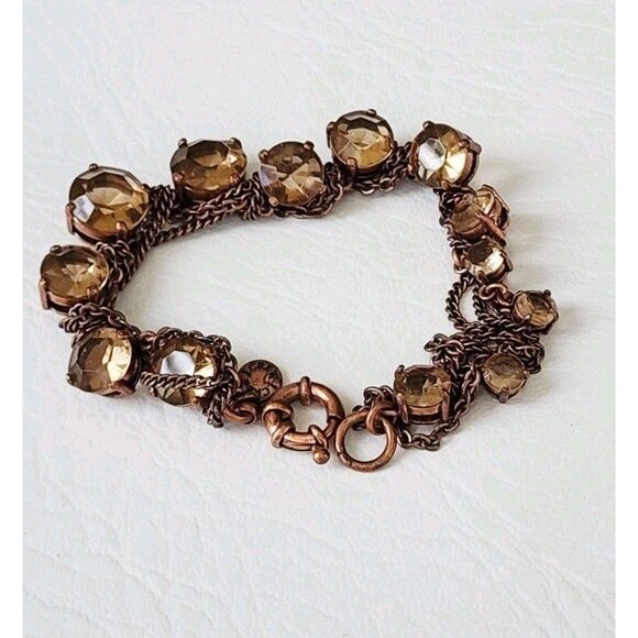 J. CREW MIXED CHAIN Glass Intertwined Brass Tone BRACELET 7.5 - Picture 3 of 5